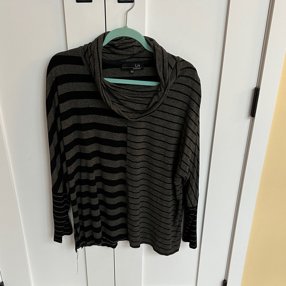 Liv Women's Black and Tsn Striped Tunic Top Size L